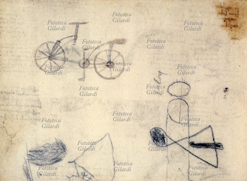 BICICLETTA disegno su un foglio del Cod. Atlantico di Leonardo Da Vinci (1452-1519). l\