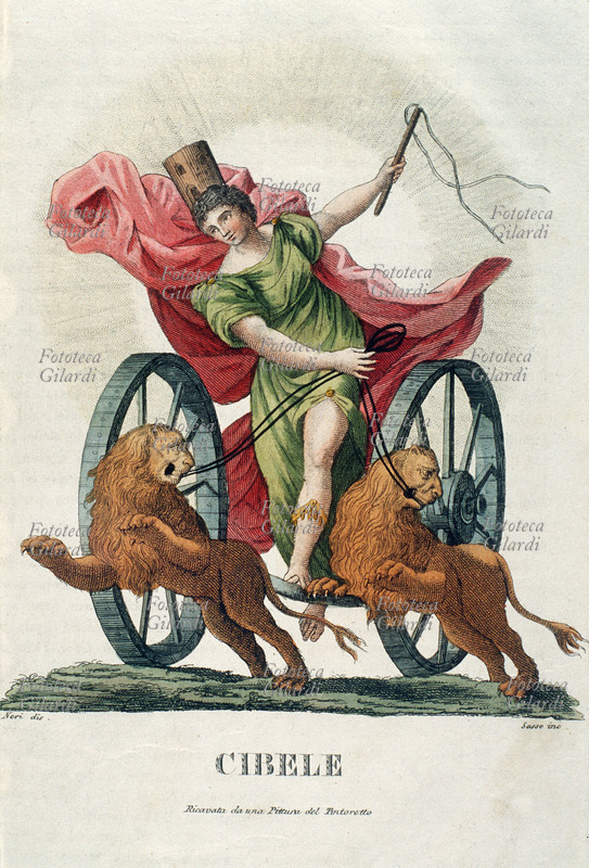 MITOLOGIA Cibele e il carro trainato da due leoni. Cibele è un\