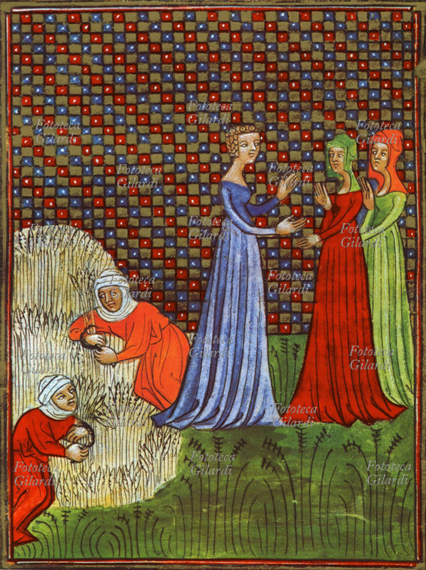 RUT “So Naomi (Noemi) made its return and Rut its nuora was with she and reached Bethlehem of the mietitura at the beginning of luffs it. (...) Rut wondered to Naomi: I pray leaves to you me to go in the field to form ears behind anyone to the eyes of which I find favor (...) I happened by chance in the field that belonged to Boaz (...)” (Rut 1:22; 2:23) Miniature draft from “the Bible de Sens”, of the 14th century.