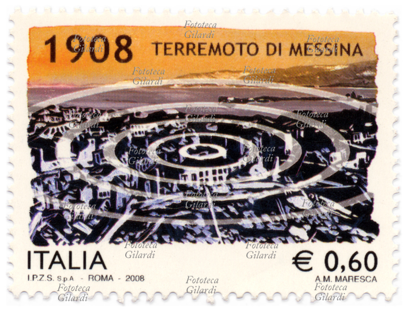 FRANCOBOLLO Terremoto di Messina del 1908, una veduta dall\