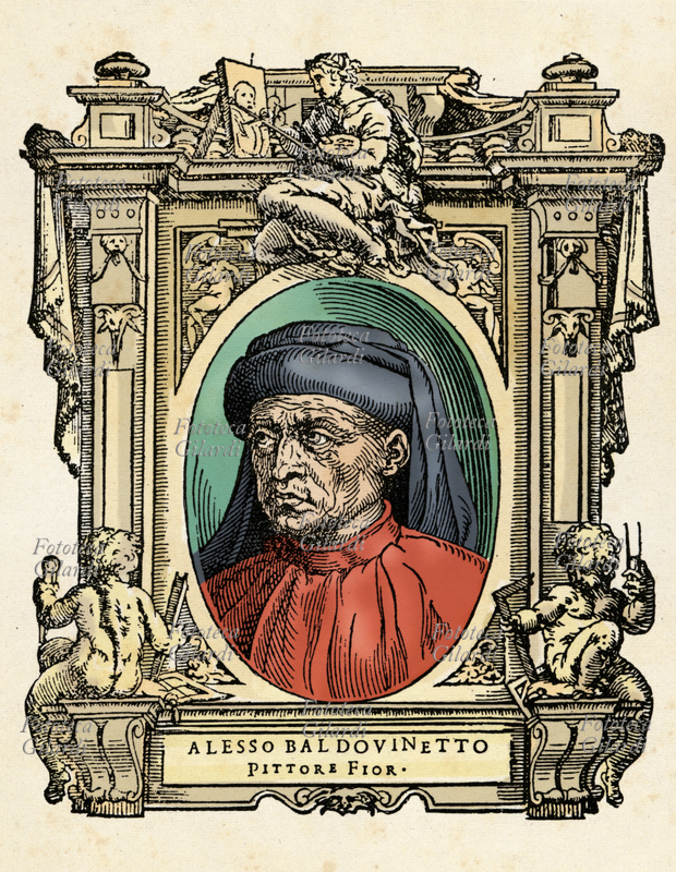 Alesso BALDOVINETTI (14 ottobre 1425 - 29 agosto 1499), pittore italiano. Il ritratto è racchiuso in una cornice decorata con putti che reggono gli strumenti dell\