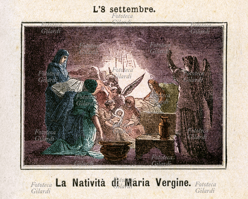 NATIVITÀ DI MARIA VERGINE La Madre di Gesù, il suo santo figliolo e Giovanni il Battista sono gli unici tre santi di cui la chiesa cattolica non commemora la nascita al cielo, bensì la nascita al mondo, poiché già questa avvenne fuori dal peccato, preannunciata dagli angeli; predestinati il Battista ad essere il precursore, e la Vergine l\