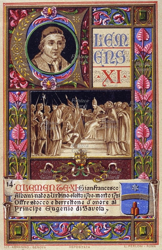 PAPA CLEMENTE XI (1649-1721) al secolo Gianfrancesco Albani, nato a Urbino, eletto nel 1700, offre stocco e berrettone d\