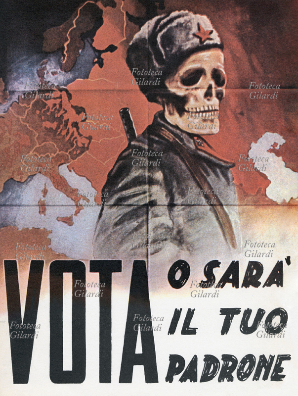 ELECTIONS 1948 Election poster of the Civic Committees founded by Luigi Gedda (23 October 1902 – 26 September 2000) to promote the propaganda of the Christian Democracy. The electoral slogan is an anti-communist threat: \