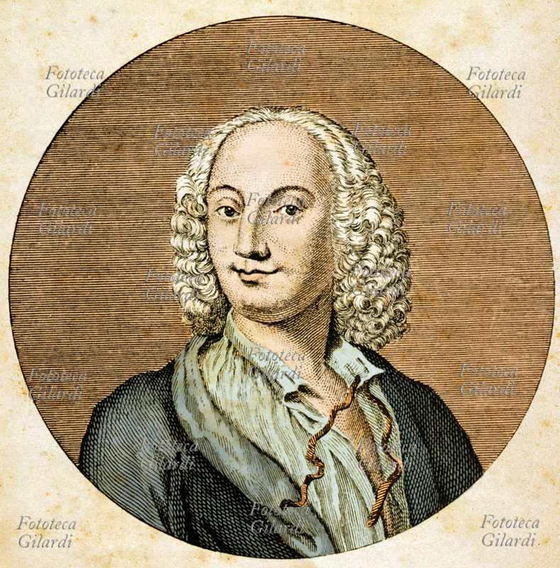 Don ANTONIO VIVALDI (4 marzo 1678 – 28 luglio 1741), compositore, violinista e sacerdote italiano, cittadino della Repubblica di Venezia, esponente di spicco del tardo barocco veneziano, ritratto in una incisione di James Caldwall (1739-1822). Versione colorizzata, Elena Piccini/Fototeca Gilardi, Italia 2017
