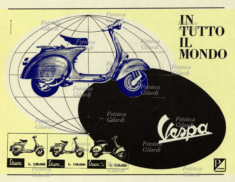 PUBBLICITA 1961. Uno dei più popolari mezzi di locomozione tra i giovani, la Vespa Piaggio.