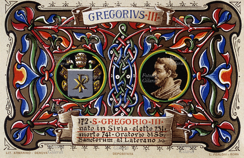 PAPA SAN GREGORIO III (690 - 28 novembre 741), nato in Siria, eletto nel 731, si adoperò per la predicazione del Vangelo ai Germani (spostò la festa di Ognissanti al 1° novembre, per assimilare e celare il rito pagano di Halloween), e contro gli iconoclasti ornò le chiese dell\