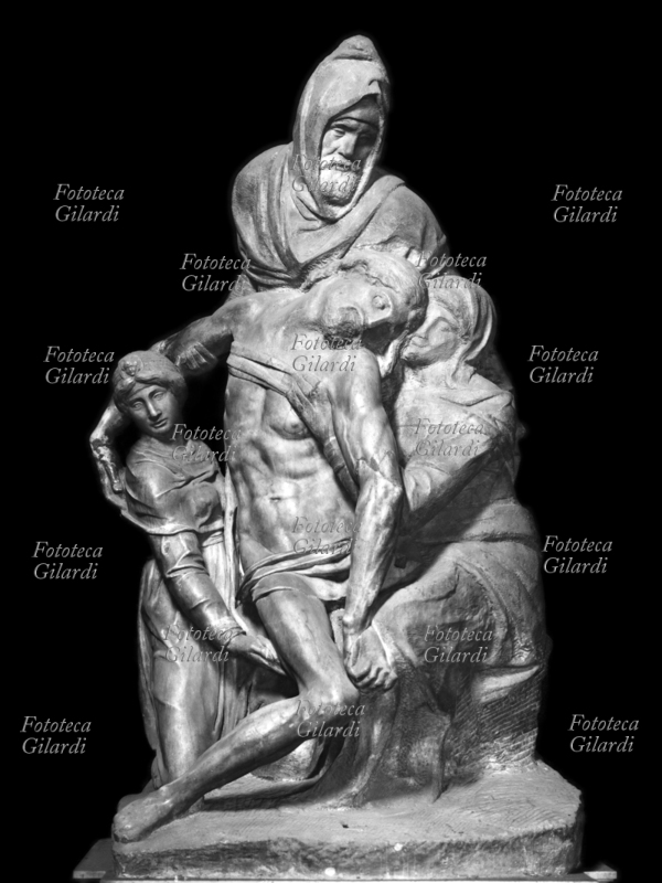 Michelangelo Buonarroti (1474-1564) "The Pieta Bandini", marble group unfinished: the deposition of Christ between the Virgin and Mary Magdalene; in the features of Nicodemus you experience the traits of the author. Opera senile, Michelangelo met many difficulties in achieving, reaching a rage that led him to try to destroy it; the signs of blows breakers are visible on the elbow, chest and right leg of Christ, while the left has been completely removed. Florence, 1547-1555.