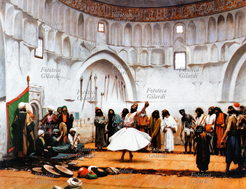DERVISCI Danza rituale derviscia, mediante la quale entrano in trance ipno-estatica. Stampa da dipinto di Jean Léon Gérome (1824-1904) , XX secolo