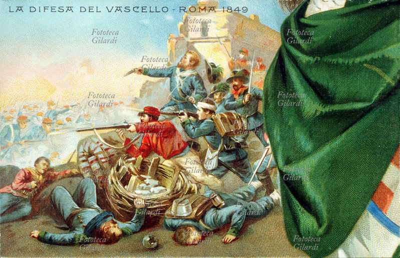 ITALIA La difesa del vascello, Roma giugno 1849. Serie di 10 cartoline illustrate commemorative celebrano il 50° anniversario della proclamazione del Regno d\