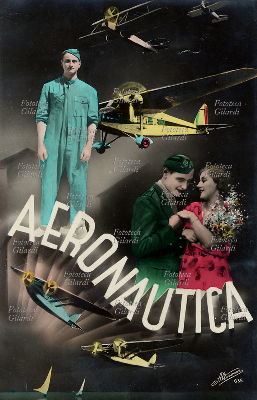 AVIAZIONE composizione allegorica di propaganda dell\