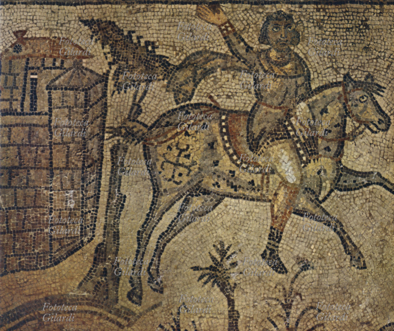 VANDALI Guerriero vandalo che lascia la sua città. Mosaico nord-africano dell\