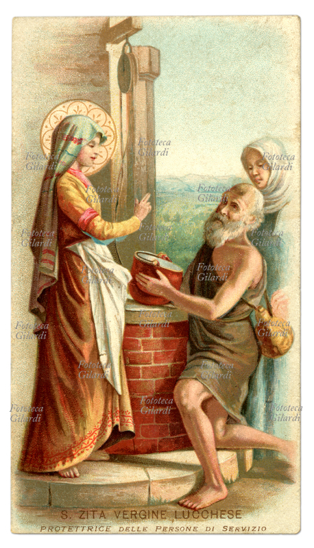 SANTA ZITA (1218-1278) Vergine lucchese, protettrice delle persone di servizio. Festa, 27 aprile.. Immaginetta cromolitografica, 1899