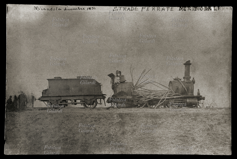 TRASPORTI SU ROTAIA Incidente ferroviario: Caldaia della locomotiva 103 scoppiata a Mirandola - linea Bologna - Poggio Rusco, Rete Mediterranea, in costruzione nel dicembre 1896