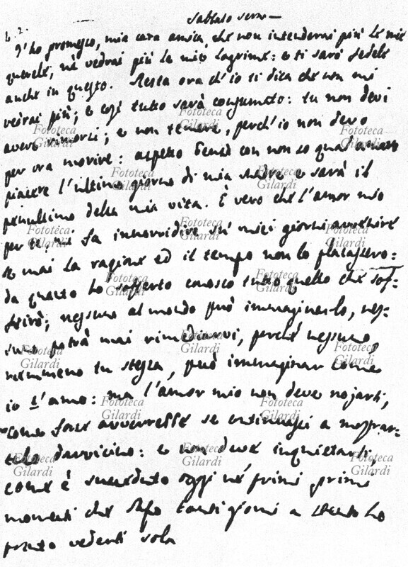 Ugo FOSCOLO (6 febbraio 1778 – 10 settembre 1827), poeta, scrittore, drammaturgo, traduttore e critico letterario italiano. Foglio manoscritto di una lettera con la quale il poeta si congedò dalla sua amica Lucietta Frappolli, Italia 1814.