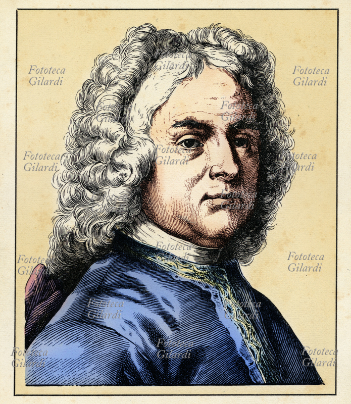 Georg Friedrich HAENDEL (1685-1759) compositore tedesco. Ritratto, versione colorata di una incisione di Hugo Bürkner (1818-1897), Germania XIX secolo