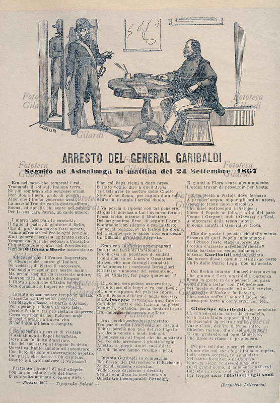 Giuseppe GARIBALDI (1807-1882) Foglio volante con la storia de \