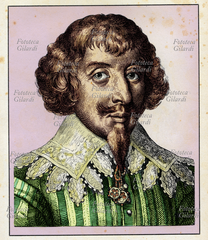 Martin OPITZ von Boberfeld (1597 - 1639) poeta e scrittore tedesco. Ritratto, versione colorata di una incisione di Hugo Bürkner (1818-1897), Germania 1854