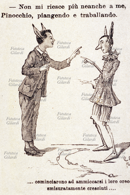 Carlo COLLODI (C. Lorenzini, 1826-1890) ... their enormously grown ears began to winking ... (ed. Donkey ears) Illustration by Carlo Chiostri from: \