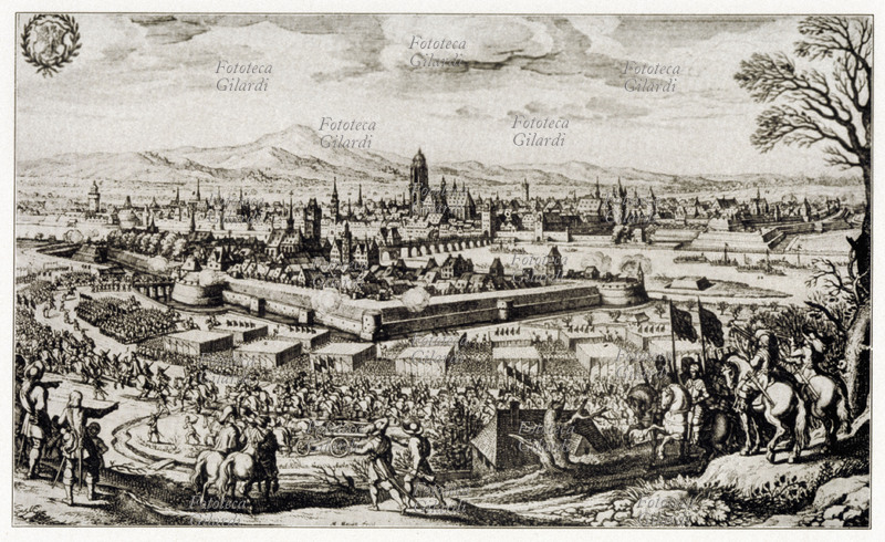 GERMANIA Veduta generale di Francoforte sul Meno, incisione di Mathaus Merian, 1639