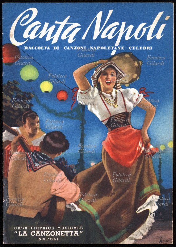 CANZONE Canta Napoli. Raccolta di canzoni napoletane celebri. Copertina dello spartito con illustrazione di Gino Boccasile (14 luglio 1901 – 10 maggio 1952). Casa Editrice Musicale, \