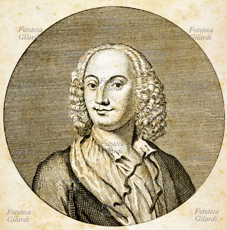 Don ANTONIO VIVALDI (4 marzo 1678 – 28 luglio 1741), compositore, violinista e sacerdote italiano, cittadino della Repubblica di Venezia, esponente di spicco del tardo barocco veneziano, ritratto in una incisione di James Caldwall (1739-1822).