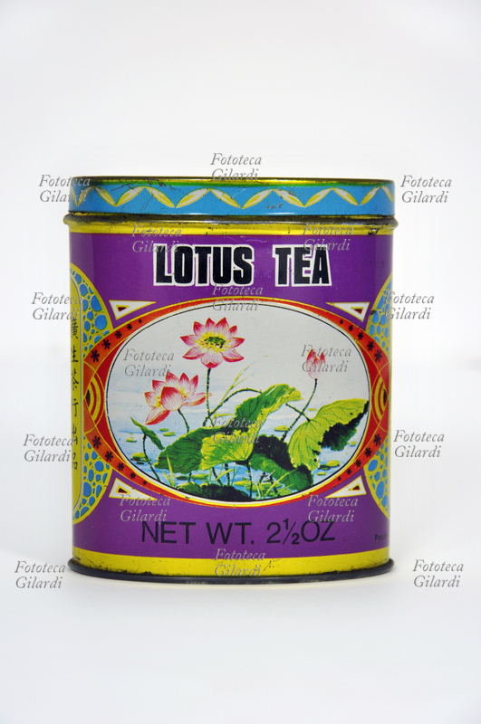 FIORE DI LOTO - Lotus tea. Scatoletta di metallo per Tè verde aromatizzato al fiore di loto. Kwong Sang Tea Co., Hong Kong, 1965 circa