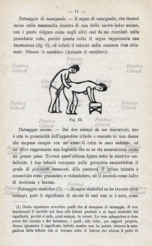 ANTROPOLOGIA CRIMINALE Sodomia eterosessuale, disegno eseguito per rilievo e studio dei tatuaggi su persone pregiudicate. Pagina illustrata da \