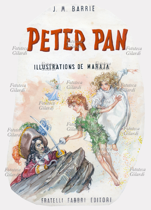 James Mattew BARRIE (1860-1937) Peter Pan, Wendy, Campanellino e Capitan Uncino - illustrazione di Libico Maraja (1912-1983) pittore, disegnatore e illustratore, per i racconti \