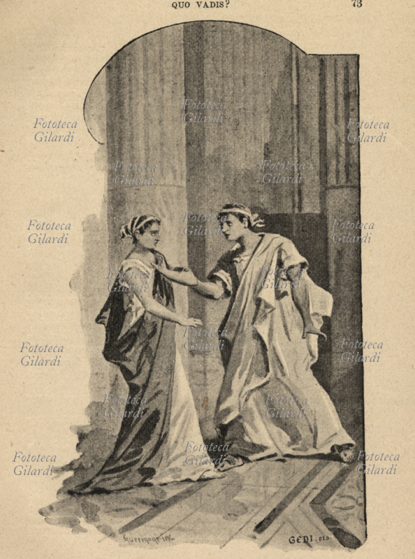 Henryk SIENKIEWICZ (18461916) Quo Vadis? Racconto storico dei tempi di Nerone (1894) - Dovè Licia? Gridò con voce terribile  Premio Nobel per la letteratura 1905 Illustrazione del pittore E. Gallieni tratta dalla versione italiana a cura di Ketty Nagel con note di Giuseppe Oberosler Premiata casa editrice Paolo Carrara, Milano 1900