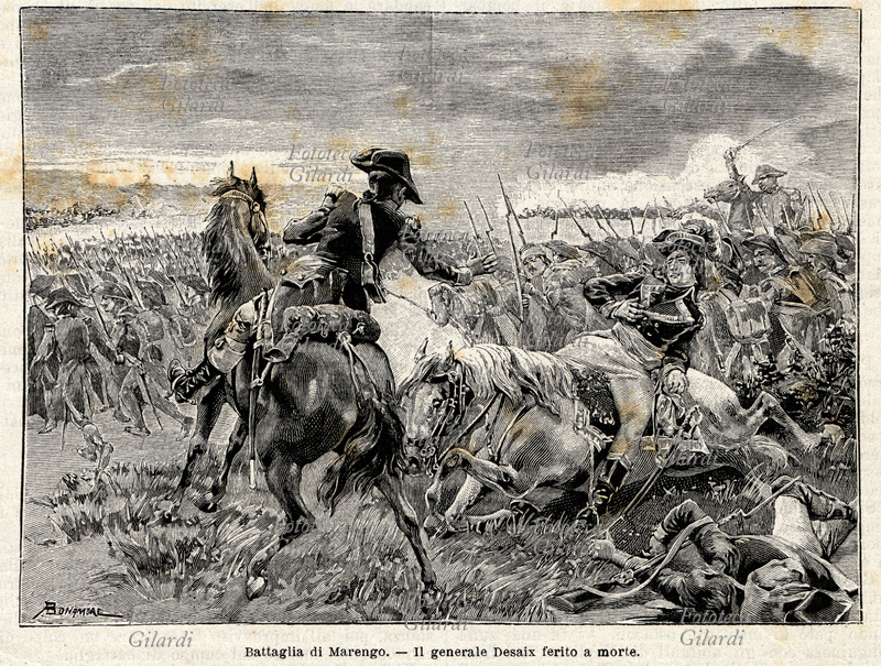 Napoleone BONAPARTE (15 agosto 1769 – 5 maggio 1821) in Italia. Il 14 giugno 1800 Napoleone riportò a Spinetta Marengo (AL) una vittoria sugli austriaci del generale von Melas, decisiva per l\