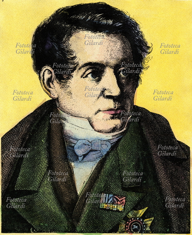 August Wilhelm von SCHLEGEL (1767-1845) letterato e critico tedesco. Ritratto, versione colorata di una incisione di Hugo Bürkner (1818-1897), Germania XIX secolo