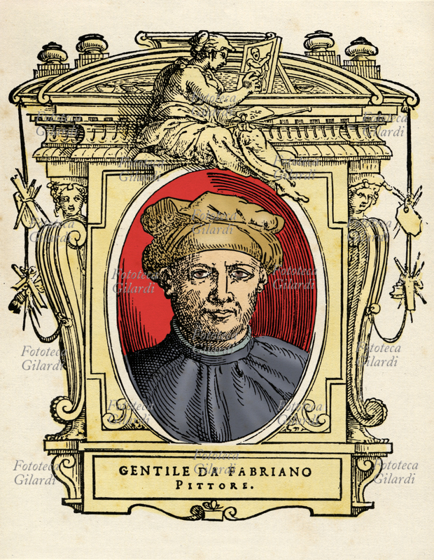 GENTILE di Niccolò di Giovanni di Massio detto Gentile da Fabriano (1370 circa – settembre 1427), pittore italiano, esponente di rilievo del gotico internazionale attivo fra Marche, Lombardia, Veneto, Umbria, Lazio e Toscana. Preferendo la vita itinerante fra le corti anziché la stanzialità di bottega, a Firenze ebbe modo di entrare in contatto con il novello umanesimo artistico, e di avviare quindi il passaggio dal decorativismo tardogotico all\