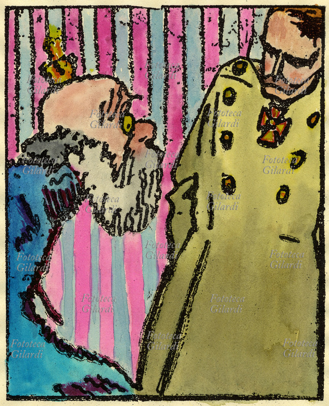 GERMANIA In confidenza. Dialogo tra i due sovrani degli Imperi Centrali: -Come mai tremi in tal modo?! -Mi ha dichiarato guerra la Repubblica di San Marino e coi piccoli... non ho fortuna! Da \