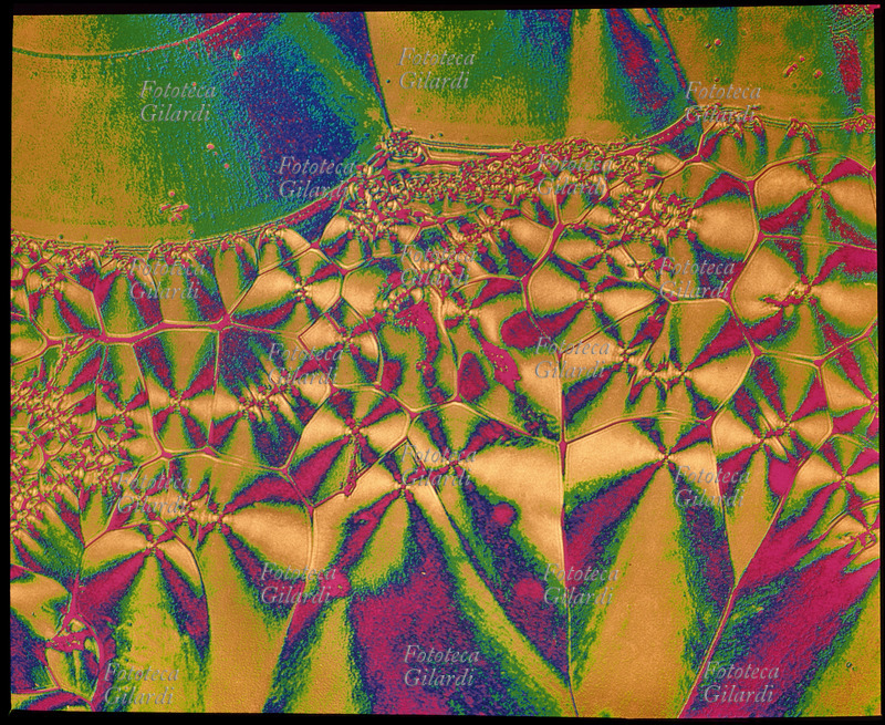 COLORI ARBITRARI elaborazione cromatica di una macrofotografia della struttura della schiuma di sapone. Toni di ocra, magenta, verde, blu. Il sofisticato procedimento di colorazione creativa arbitraria è stato ideato da Ando Gilardi (1921 - 2012) #andogilardi negli anni Settanta, una tecnica foto-grafica di grande potenza espressiva e declinabilità, dai risultati definibili come precursori delle successive elaborazioni in digitale. Color G, Milano, 1975 circa. DISPONIBILE FILE EXTRALARGE