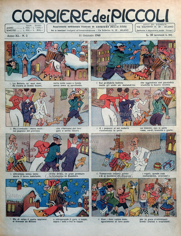 BONAVENTURA in prima pagina: la storia di apertura ha come protagonisti il fortunato e generoso Signor Bonaventura, il Sor Pampurio e Tamarindo alle prese con un ladro che ruba i giocattoli alla Befana. I tre, riuniti in un\