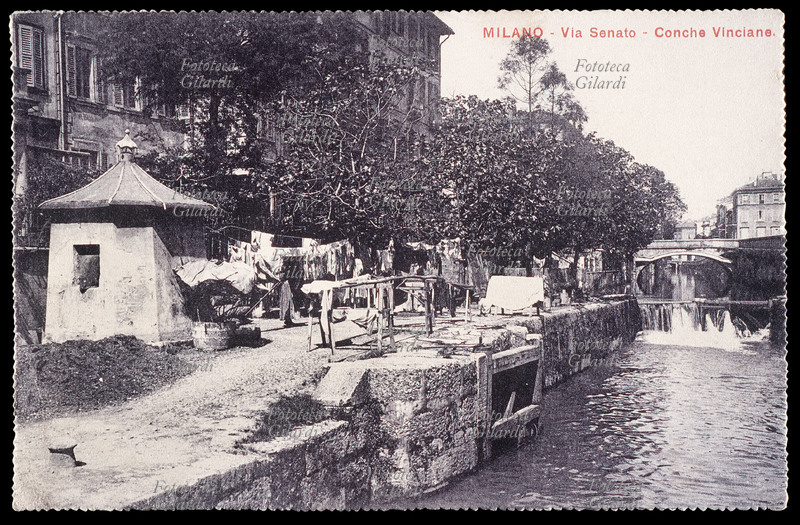 MILANO Via Senato, Conche Vinciane. Veduta molto interessante del canale attualmente coperto. Cartolina postale fotocollografica, Milano 1907