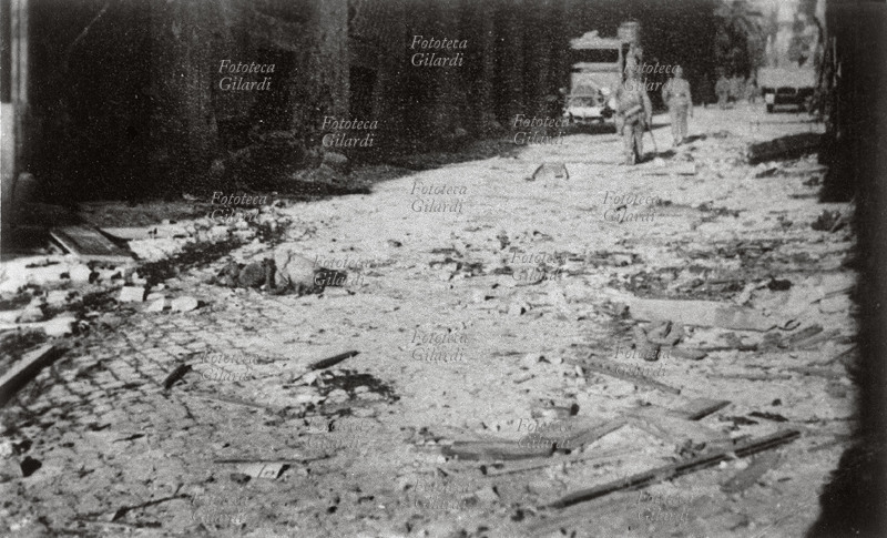 RESISTANCE Rome, via Rasella immediately after the partisan attack of March 23. The charge of TNT hidden in a cart had caused 32 deaths and several injuries in the SS column in transit. Italy, 1944.