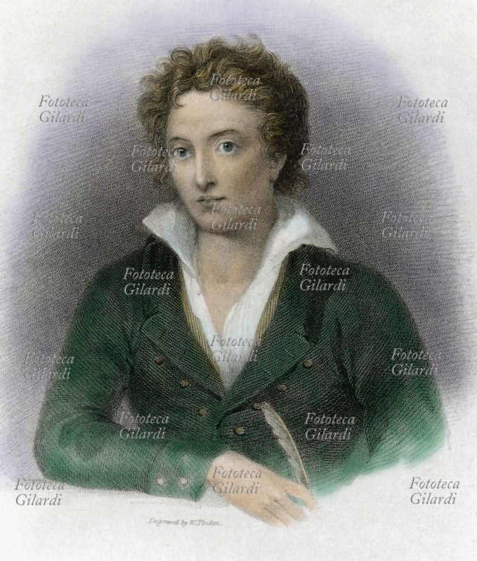 Percy Bysshe SHELLEY (4 agosto 1792 - 8 luglio 1822), poeta inglese romantico. Incisione di William Finden (1787 - 1852) da un dipinto di Thomas Lawrence (1769 – 1830), Regno Unito XIX secolo.