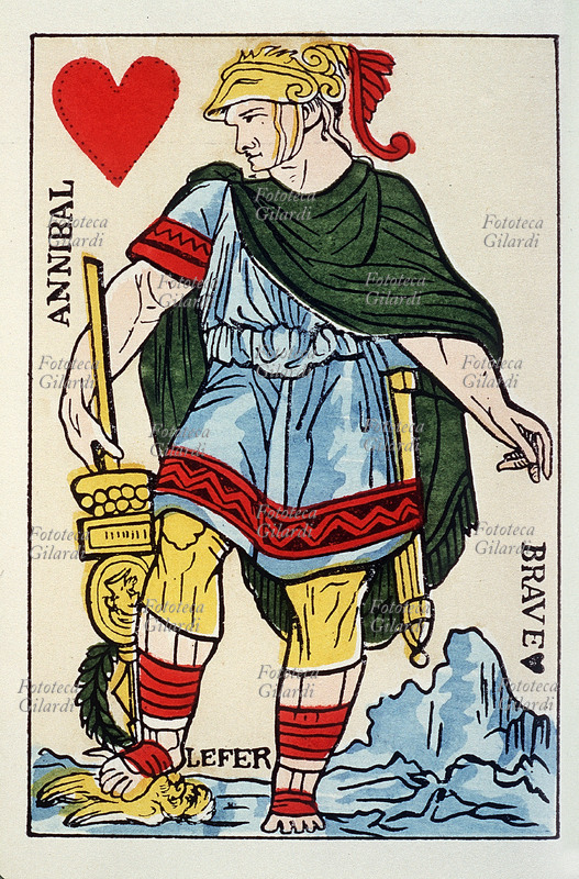 CARTE DA GIOCO Annibale (247 a.C. – 183 a.C.), Eroe di cuori, da un mazzo di carte rivoluzionario pubblicato da Antoine Lefer a Parigi nell\