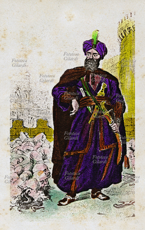 PIRATES Khair-Eddin Barbarossa, valoroso and pitiless pirate who along with the Harudi brother, placed the bases of the barbaric dominion on the Algerian coasts and held head for along time to the Spanish fleet. Colored recording, XVIII sec.