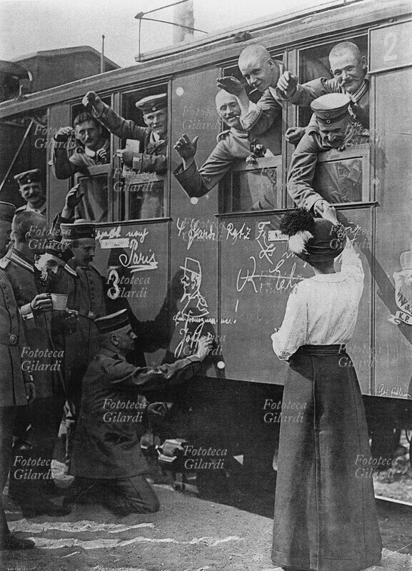 I G.M. GERMANIA partenza in treno di riservisti per il fronte, in direzione Parigi. Berlino, settembre 1914.