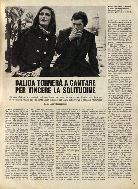 IL TENTATO SUICIDIO DI DALIDA DOMENICA DEL CORRIERE 1967 IL TENTATO SUICIDIO DI DALIDA DOMENICA DEL CORRIERE 1967