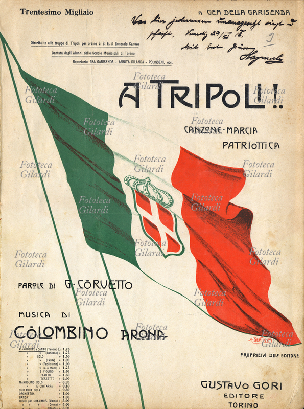 COLONIALISMO Copertina dello spartito di "A Tripoli!" (Tripoli, bel suol d\
