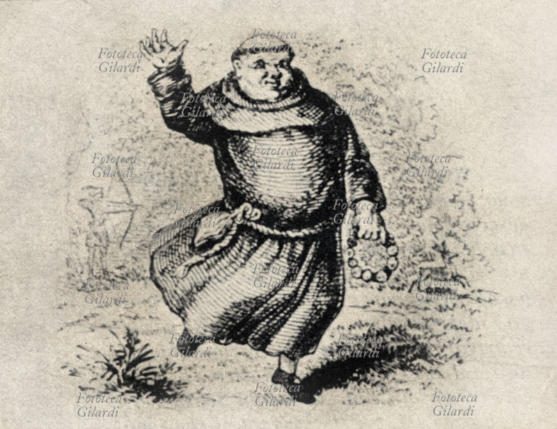 Robin Hood Tuck Friar of the band of Robin Hood. Xilografica Stampa for a popular edition of the novel “The Merry Adventures of Robin Hood”, XIX century.