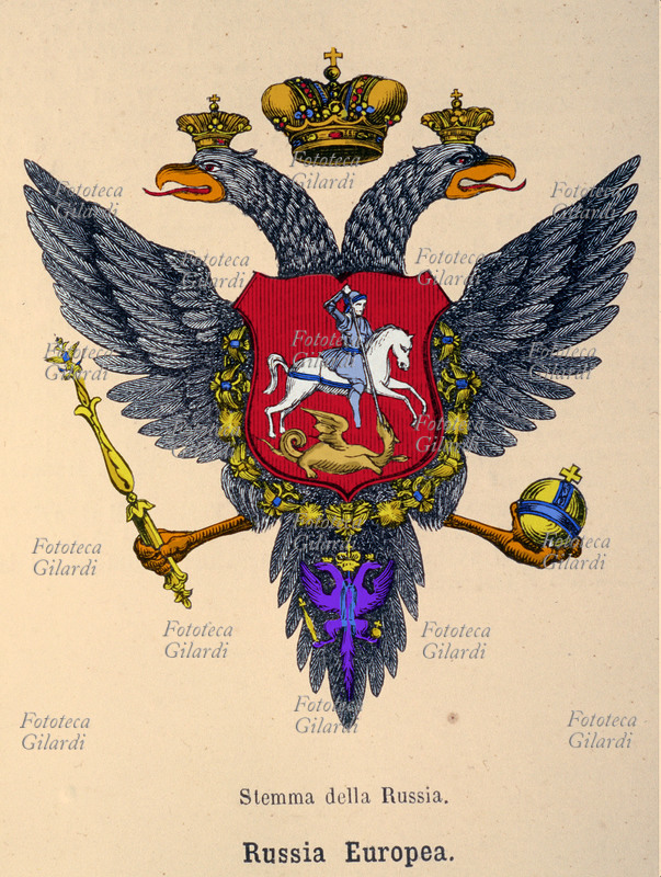 STEMMA della Russia europea. Illustrazione tratta da trattato storico. Milano, 1858