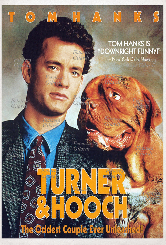 CINEMA Manifesto del film "Turner e il casinaro" (Turner & Hooch), diretto da Roger Spottiswoode (5 gennaio 1945) e interpretato da Tom Hanks (9 luglio 1956) affiancato da Beasley, Dogue de Bordeaux addestrato da Clint Rowe. Il detective Scott Turner si trova a indagare sull\