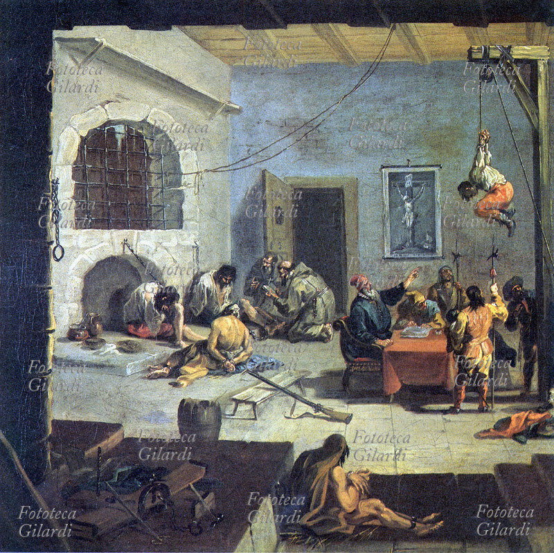 Alessandro MAGNASCO (1667-1749) Scena di Inquisizione. dettaglio dal dipinto.