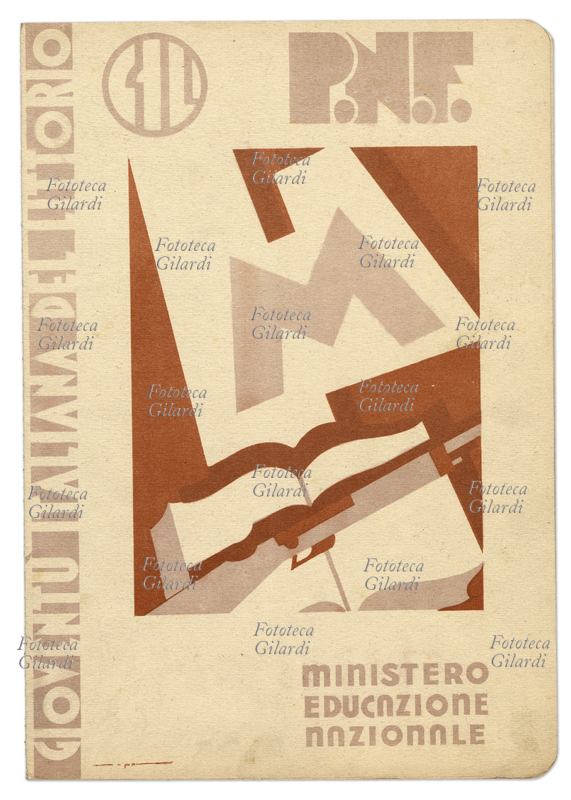 PAGELLA scolastica delle classi elementari: Gioventù Italiana del Littorio, Ministero Educazione Nazionale. In copertina simboli dell\