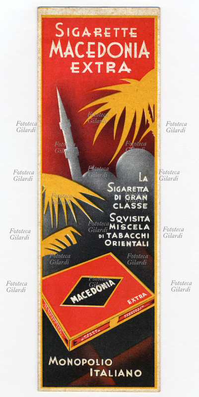 macedonian cigarettes brands Fototeca Gilardi > Photo FTT11747: EXTRA MACEDONIAN PUBBLICITA'SIGARETTE  1936